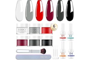 EODCI 12Pcs Kit de Poudre à Ongles 6 Couleurs Baiser Passionné, Noir Blanc Paillette Poudre Acrylique Liquide avec Couche Base Finition Activateur Pinceau, Kits Complet de Trempage pour Manucure