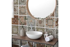 RE-COVERTILES - Adesivi per Piastrelle Bagno e Cucina 12 Pz 15x15 cm - PS00167 Decorazione murale in PVC Impermeabile mattonelle Mosaico Stile cementine Azulejos