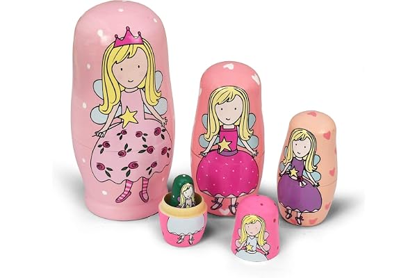HYCLES Lot de 5 poupées russes pour enfants – Animaux Chiens Matriochka en bois Jouet à partir de 3 ans Cadeau (ange)