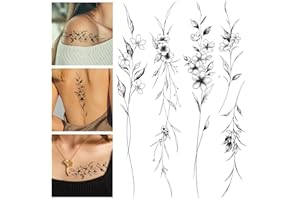 Leesgel Blumenranken Temporäre Tattoos, 12 Klebetattoos Erwachsene, Wasserdicht Tattoo