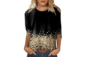 NNGOTD Tee Shirts for Women UK, Women's Sequin Casual Printed Round Neck Loose Sleeved Quarter Sleeved T Shirt Top Tunics for Woman Cute Summer Clothing
