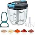 Hachoir Manuel 900ml ZXPASRA - 5 Lames Inox, Mixeur Manuel Pour Oignon, Ail, Légumes, Viande, Noix, Facile à Utiliser Et Nettoyer