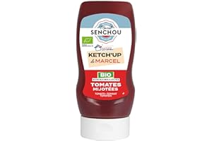 MARCEL SENCHOU Pur Ketchup Tomate BIO Sans Sucres Ajoutés - Mini-squeeze - Accompagnement de Tapas, Grillades, Légumes - Sans Colorant et Additif - Vegan Friendly & Gluten Free - 370g, Squeeze Top Down - SENCHOU