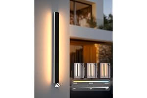 PopoIron Aplique de Pared Exterior 80 cm/25 W, Luz Exterior Moderna con Sensor Crepuscular, Regulación Continua y 3 Tonos de Luz, IP65 Impermeable, Lámpara de Aluminio para Jardín, Terraza y Garajes