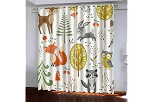 ZZTBQ Wald Tiere Verdunkelungsvorhänge, Karikatur Tier REH Kaninchen Fuchs Eule Faultier Kind 2er-Set Verdunkelungs Vorhang 234x138cm Für Jungen Mädchen Kinder Schlafzimmer