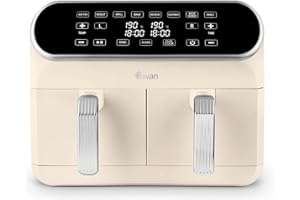 Swan SD10519C Retro Dual Basket Air Fryer with Swan Cyclone Technology, LED Display, 8 Pre-Set Cooking Options, Adjustable Temperature, 8L, 1700W, Cream