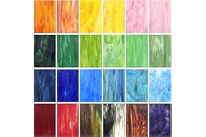 SELLINER 24 Feuilles de Vitrail Coloré 10,2x15,2 cm， Accessoires Multifonctionnels pour Projets de Vitrail,Mosaïque de Verre Créations Artistiques, Vitraux de Cathédrale Diversifiés pour Décoration DIY Maison