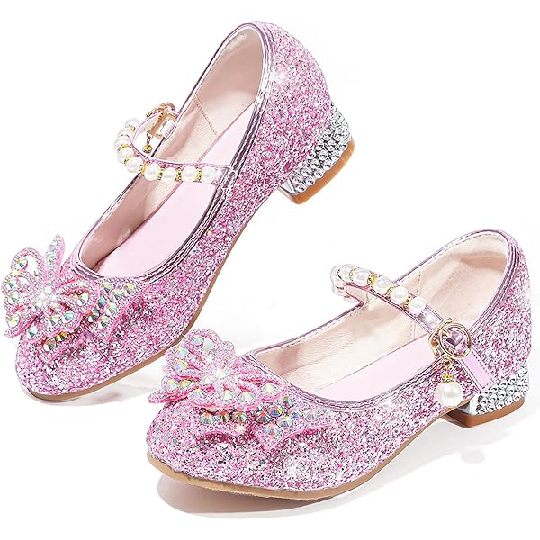 Monissy – Mules Reine Des Neiges Elsa à Talons – Paillettes, Nœuds En Perles Et Cristaux – Filles (bleu, Rose, Argent)