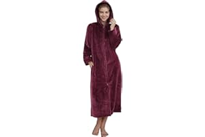 Westkun Unisexe Robe de Chambre Polaire Fermeture Eclair pour Femme Homme Longue Peignoir Zippée Bidirectionnelle en Peluche avec Capuche Flanelle Pyjama-Cadeau Parfait