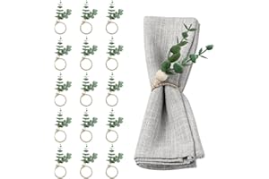 SITAKEGS 15PCS Portatovaglioli in Eucalipto, Decorazione da Tavolo con Portatovaglioli in Stile Rustico Foglia Verde per Matrimonio, Cena di Famiglia, Festa di Natale e Ringraziamento