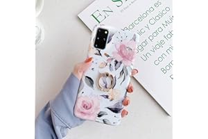 URFEDA Cover con Ring Compatibile con Galaxy S20 Plus Custodia con 360 Gradi Anello Rotante Cover Custodia Disegno Floreale Silicone TPU Kickstand Cover Glitters Antiurto Morbido Cover Fiori Rosa#1