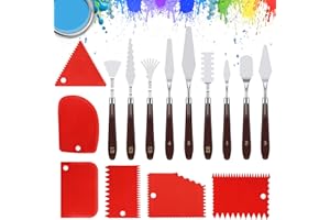 Hejo 15 Pièces Ensemble de Couteaux à Peinture, 9 Couteaux à Palette Acier Inoxydable, 6 Plastique Couteaux Grattoirs, Spatule Peinture Acrylique pour Peinture à L'huile, Aquarelle, Pétroglyphes