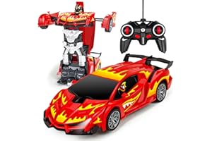 Ynybusi Remote Control Car Transform Car Robot Toy for Kids,1:18 Scale High Speed RC Cars Racing Car with LED Headlight&360°Rotating for Boys 3 4 5 6 7 8 9 Years Old Birthday (Red)