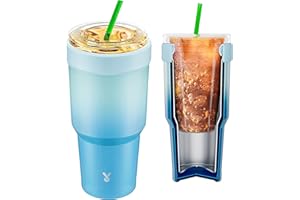 Meoky Iced Coffee Sleeve, Double Wall Stainless Steel Cup Sleeve for Most 16-24oz Coffee Cups (Glitter Blue)