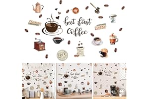 Biluer Kaffee Wandaufkleber,2PCS Wandtattoo Coffee Kaffeebohnen Wandaufkleber Braun DIY Wandsticker Küche für Küche Esszimmer Wohnzimmer Restaurant Büro Cafés Wanddeko