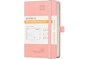 POPRUN Agenda de poche 2024 2025 Journalier Scolaire 16 x 10,5 cm, 1 Page par Jour d'Août 2024 à Juillet 2025 12 Mois, Couverture PU Cuir, Poche intérieure, Papier Certifié FSC® - Rose