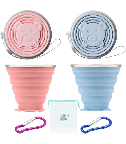 Tazze Di Silicone Pieghevoli Da Viaggio - 2 Pezzi Con Coperchio Per Escursionismo, Campeggio E Picnic | Portatili E Compatte - Foto 4