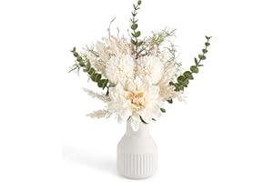 Mkono Artificial Flowers in Ceramic Vase Fake Plants for Home Decor Silk Flower Arrangements Indoor Dining Coffee Table Decor for Living Room Wedding Party Decoration