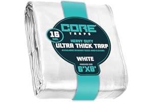 Core Tarps Lona de protección Lona Impermeable con Ojales, (1.85m X 2.45m, 265 g/m²) 16 Mil, Funda Protectora para Techo, Barco, Muebles, Jardín, Piscina, Coche, Blanco