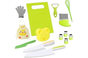 CUPERINOX Cuchillos Montessori | Set de Cuchillos Infantiles de 16 Piezas | Cuchillos Niños Aprendizaje +2 Años | Incluye Delantal, Guante de Seguridad, Moldes Tabla de Cortar | Kids Collection
