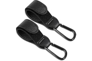 XINJODUZ 2 sztuki haczyków do wózka dziecięcego, ze skóry PU, uchwyt na torbę, do zawieszenia, kolor czarny