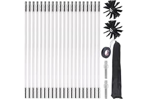 VEGOATY Lot de 26 barres de brosse de cheminée, avec 20 tiges flexibles de 400 mm + 2 têtes de brosse de 150 mm + 1 sac de rangement + accessoires, kit de brosses de nettoyage pour cheminée, tuyau d'égout