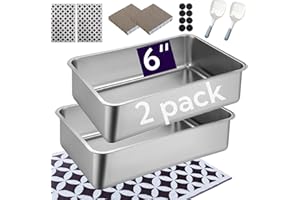 Spindro Lot de 2 bacs à litière pour chat en acier inoxydable avec côtés hauts – Bac à litière en métal, grand bac à litière d'intérieur, n'absorbe pas les odeurs, surface lisse pour chaton, chaton