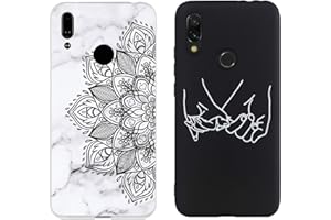 DiaryTown 2 Pack mit Huawei Y7 2019 / Y7 Prime (PRO) 2019 Hülle Silikon, Weiß Schwarz Handyhüllen Schutzhülle Muster Schön Cases Dünn Black TPU für Mädchen Frauen Mädchen, Händchen halten Blume