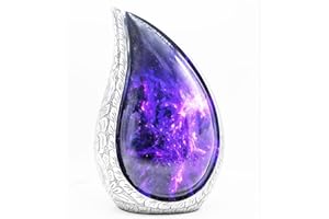 M MEILINXU Teardrop Decorative Urns, Funeral Cremation Urns for Human Ashes - Display Burial at Home or in Niche at Columbarium, Engraved Aluminum Urns for Ashes Adult Male & Female, Purple Starry Sky - Large