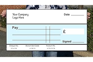 CHICBANNERS Blank Paper Presentation Charity Cheque Check 600mm Wide x 300mm deep for Photoshoots Gloss Laminated use Write & Wipe Pen