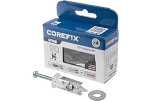 Corefix Spike TV Mounting Kit 4 Pack - Heavy Duty Plasterboard Fixings for TV Wall Mount & TV Wall Bracket. Easy To Install With NO Drill Required Suitable For Stud, Dot & Dab, Insulated Plasterboard