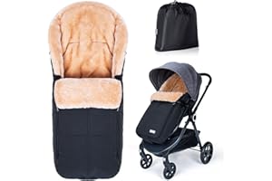 Orzbow Fußsack Buggy, Künstliches Lammfell Fußsack Kinderwagen Baby Winter mit Reißverschluss, Abnehmbar, Universelle & Wasserdicht, Maschinenwaschbar, Schwarz