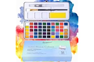 Hmeuest Watercolour Paint Set, 50 Artist Quality Watercolour Paints, Travel Watercolour Set with Portable Metal Case, Water Colour Paints Sets for Beginners