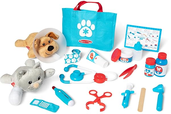 Melissa & Doug Ensemble de Jeu Vétérinaire Pet Vet, 24 pièces et- 2 Peluches Chien et Chat, Jeu d'imitación, Jouet créatif, Cadeau pour garçons et Filles de 3 4 5 6 7 Ans