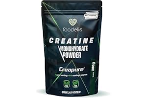 FOODELIS Creatina creapure 300g en polvo - 100% creatina monohidratada creapure - Sin sabor, No-GMO, Vegano, Pura sin aditivos -Incluye dosificador - Alta solubilidad