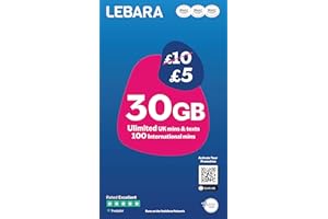 Lebara Mobile SIM Card with 30GB Data Plan for £5, Half Price for First 3 Months, No Contract, UK Calls, Texts, International Minutes, EU and India Roaming Included