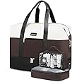 LOVEVOOK Weekender Bag, Large Travel Duffel Bag for Women with 2 Packing Cubes, Carry on Overnight Bag with Shoe Compartment, Mom Hospital Bags for Labor and Delivery, White-Coffee-Black, 56L-3Pcs,