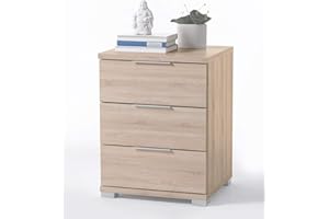 STELLA TRADING Uniwersalny stolik nocny o wyglądzie dębu Sonoma – nowoczesna szafka nocna z trzema szufladami do łóżka kontynentalnego – 46 x 61 x 42 cm (szer. x wys. x gł.)