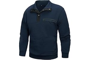 WIRLTTE Mens Sweatshirts Solid Color Casual Long Sleeve Pullover Sweatshirt Winter Warm Stand Collar Button Top with Pockets