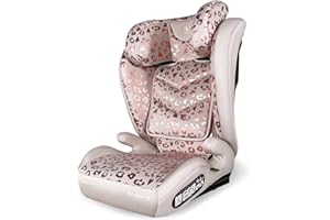 My Babiie Lite Highback Booster Car Seat - 100-150cm (Approx. 4-12 Years, Group 2/3), i-Size R129, Adjustable Child High Back Seat, Padded, 10 Position Headrest - Blush Leopard