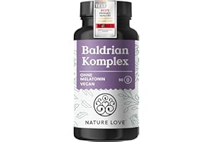 ‎NATURE LOVE NATURE LOVE® Baldrian Komplex – 90 Kapseln ohne Melatonin – mit Johanniskraut, Passionsblume, Folsäure, Lavendelblüte & B-Vitaminen – vegan