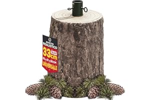 BAKAJI Base de soporte para árbol de Navidad de resina, tronco realista navideño, reproducción fiel a la realidad, sólida y resistente, enganche universal de 40 mm, ganchos para adaptación, altura (33