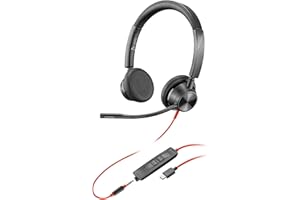 Micro-casque filaire Poly Blackwire 3325 – Perche de microphone flexible – Son stéréo hi-fi, Connexion à un PC/Mac/téléphone portable via USB-C, USB-A ou prise Jack 3,5 mm, Fonctionne avec Teams, Zoom