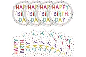 DHAIQC 40 Pcs Birthday Paper Plates and Napkins, Disposable 9 Inch Dinner Plates and Napkins Colored Dots Design Tableware Set Party Supplies for 20 Guests (Birthday)