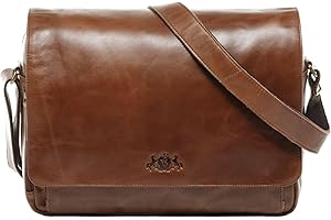 SID & VAIN Sac de collège avec Bretelle Agent | Compartiment 15" Laptop Cuir véritable | Mallette XL Grand Homme Marron | Sac pc Portable Fait à la Main