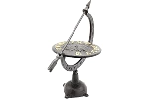 Fishtec - Antikes Sonnenzifferblatt mit Pfeil & Sockel - Zeitanzeige auf den Weg der Vorfahren - Stunde in goldenen römischen Ziffern 32 x Ø 15cm analog Innen- & Außendekoration