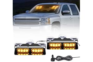 JMEST LEAD Emergency Strobe Lights 2x 7.2 Inch Interior Windshield Strobe Lights 16 LED 18 Flash Modes Dash Emergency Beacon Warning Lights with Suction Cups 12V For Car Truck Vehicles (Amber)
