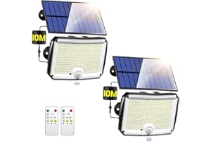 PIKOY Solar Security Lights Outdoor Motion Sensor, [318LED/5Modes/10M] Solar Lights Outdoor Garden,Remote & IP65 Battery Powered Outdoor Lights[2PCS]