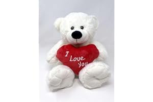 ONLINESTREET White Teddy Bear holding Red Heart with "I Love You" written on it | Gift Ideas for Girlfriend | Wife | Birthday | Valentine's Day | Christmas | Anniversary (White, 10.5")