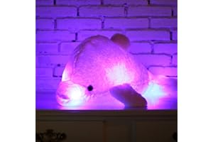 Zinsale 7 Cambio de Color LED aclarar Juguete de delfín Relleno Almohada de Felpa Luz de Noche balancines de Peluche (Rosado, 30cm)